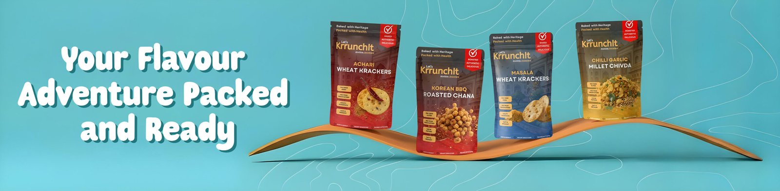 achari-wheat-krackers,-chilli-garlic-millet-chivda,-korean-roasted-chana,-masala-wheat-krackers-banner